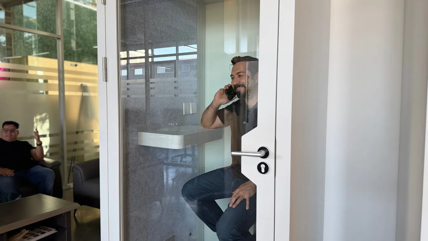 Teammate connecting from a private call booth